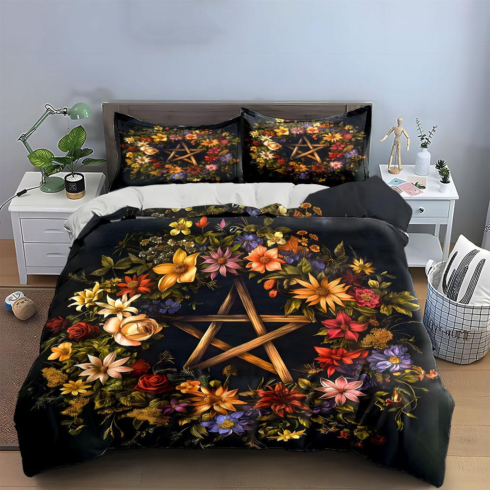 Floral Wreath With Wooden Star Kid'S And Adults' Bedroom Decor, Exquisite Three-Piece Bedding Set Gift