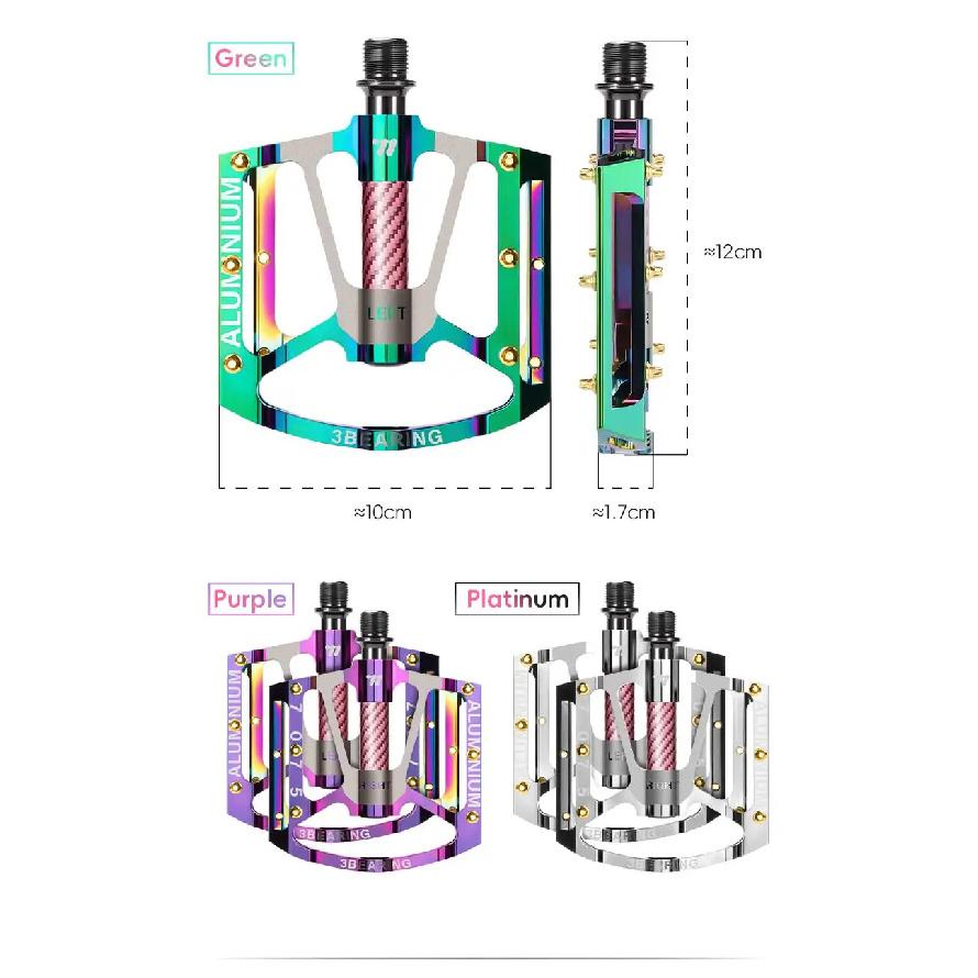 WEST BIKING 3 Bearing Bicycle Pedals Electroplated Aluminum MTB Road Bike Carbon Fiber Tube Anti-slip Pedals Bicycle Accessories