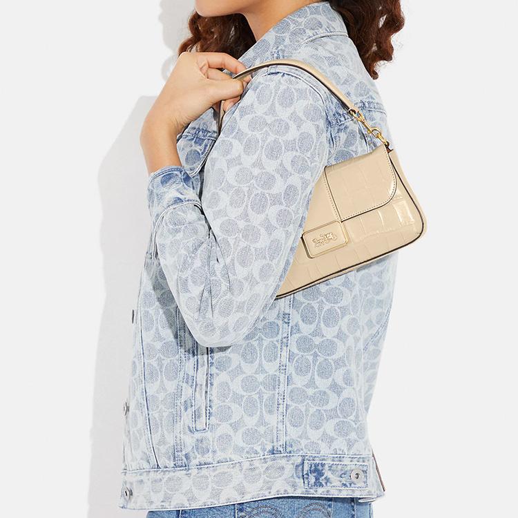 New COACH Grace Crocodile Embossed Leather Handbag Shoulder Bag Crossbody Bag Mini Women's Ivory White CF374-IMIVO