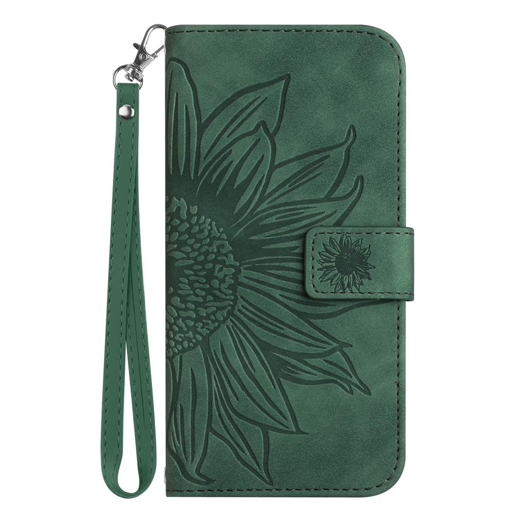 For Oppo A5 5G Case Sunflower Imprint Leather Wallet Phone Cover with Wrist Strap