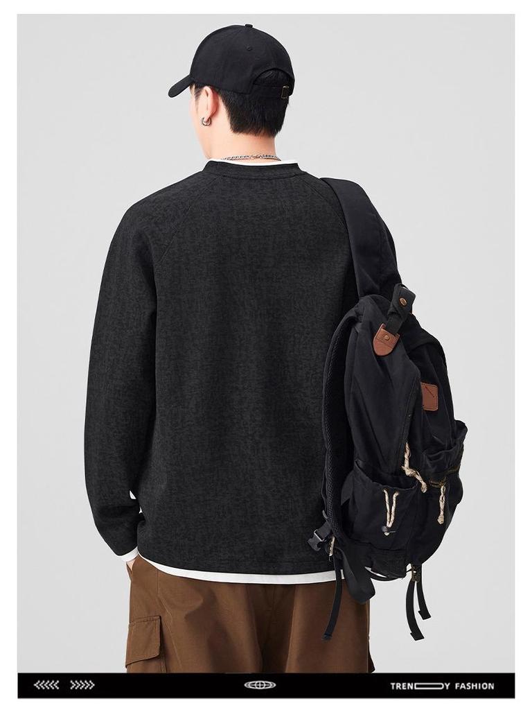 SH&Trend Men's Heavyweight 300g Round Neck Hoodie - Autumn/Winter Patchwork Long Sleeve Pullover