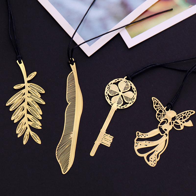 1 Pcs Cartoon Art Exquisite Series Metal Bookmarks Gold Plated Bookmark Key Feather Angel Stationery Office School Supplies