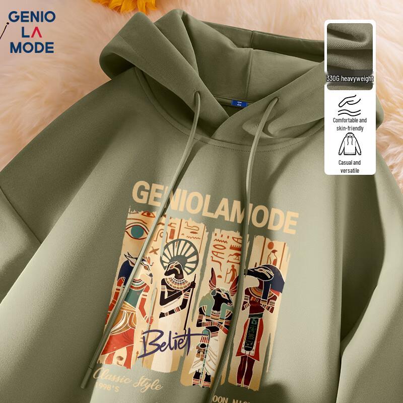 

GENIOLAMODE Men s American Retro Print Hooded Sweatshirt L