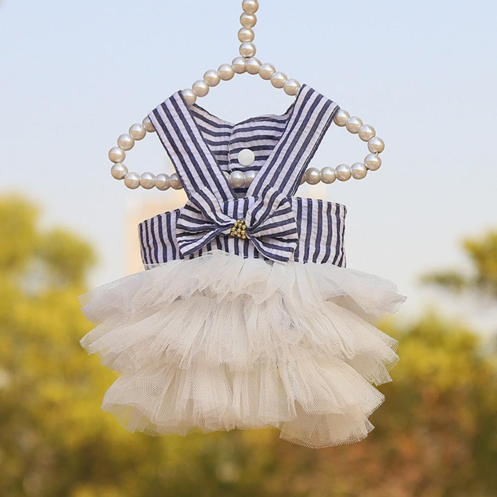 Small and Medium Dogs Spring Summer Dogs Cats Pet Clothing Supplies Cat Clothing Striped Suspender Mesh Skirt
