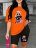 Bear standard size European and American women's clothing lip printing T-shirt shorts set sports suit