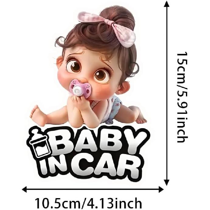 2pc Baby in Car- Youngsters Safety Vinyl Decals 4.13''x5.91''- Baby on Board Waterproof Stickers for Car Windows, Bumper & Rear Window - to Alert