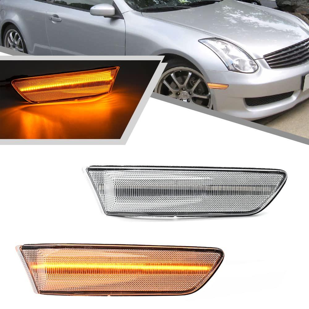 

2 шт. полностью светодиодных янтарных боковых габаритных фонаря для Infiniti G35 Coupe Skyline V35 2003-2007 с прозрачной линзой, передний указатель поворота, боковые габаритные фонари OEM-замена