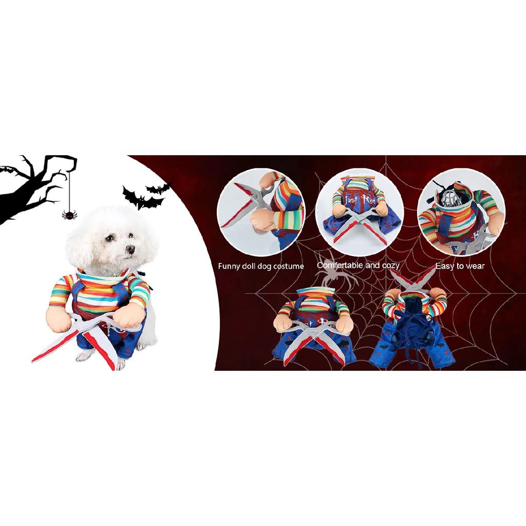 Halloween Scissors Style Doll Dog Costume for Cat Puppy and Medium Size Dog, Pet Adjustable Doll Funny Special Clothes Cosplay