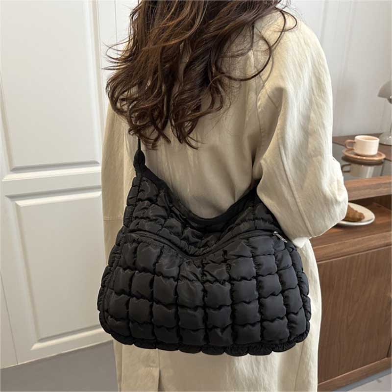 Quilted Puffer Shoulder Bag for Women Large Capacity Tote Sling Bag Casual Crossbody Satchel Bag Female Handbag