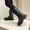 Girls Boots Solid Color Kids Fashion PU Simple Winter and Autumn New Big Children's Performance High Boots Children's Catwalk