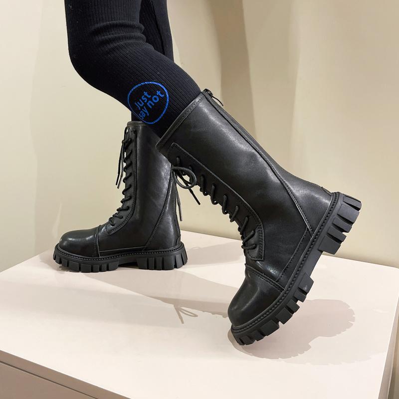 Girls Boots Solid Color Kids Fashion PU Simple Winter and Autumn New Big Children's Performance High Boots Children's Catwalk