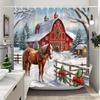 White Snowman Christmas Shower Curtains Christmas Gift Blue Forest Deer Rustic Cottage Washable Home Bath Curtain Bathroom Decor