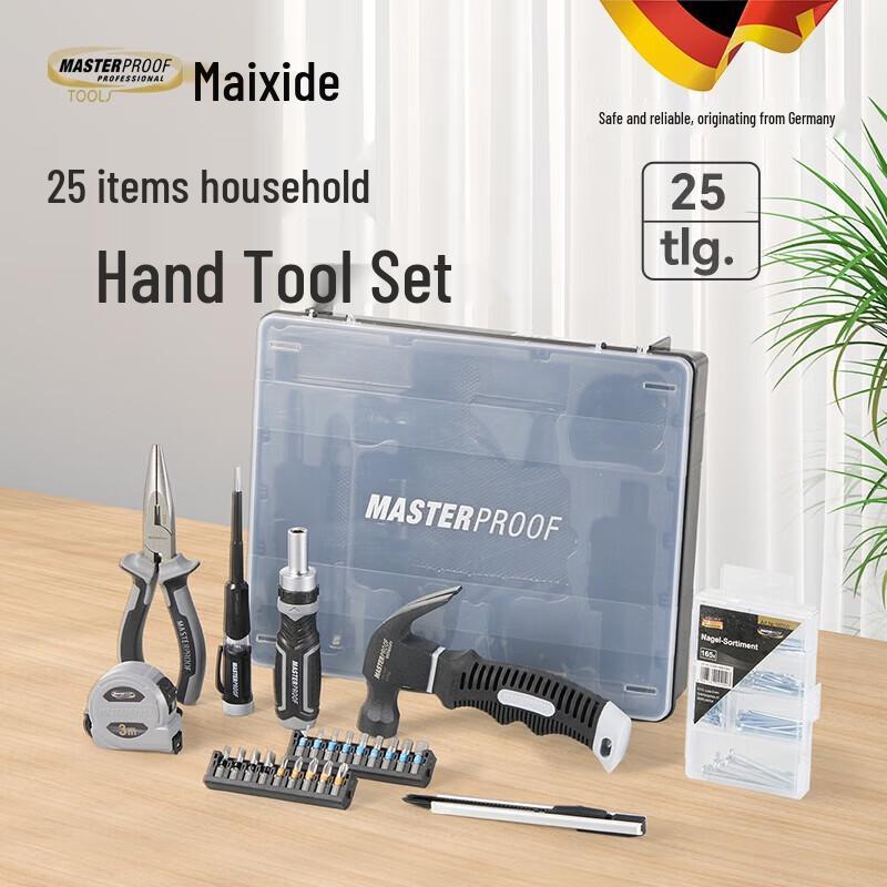 MASTERPROOF 25-Piece Home Repair Tool Kit CN plug (adapter included)
