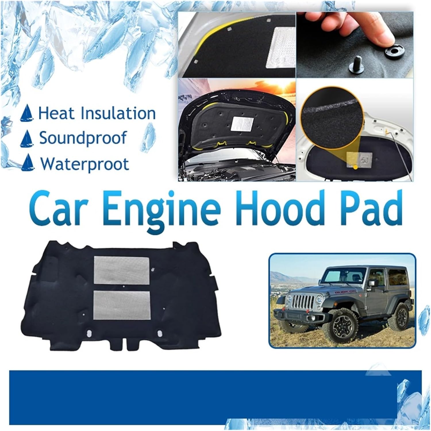 

Car Engine Hood Pad Compatible For Jeep Wrangler JK TJL-J8 J8 2007~2018 Fireproof Rug Front Engine Sound Insulation Carpet Auto Accessories(Style A)
