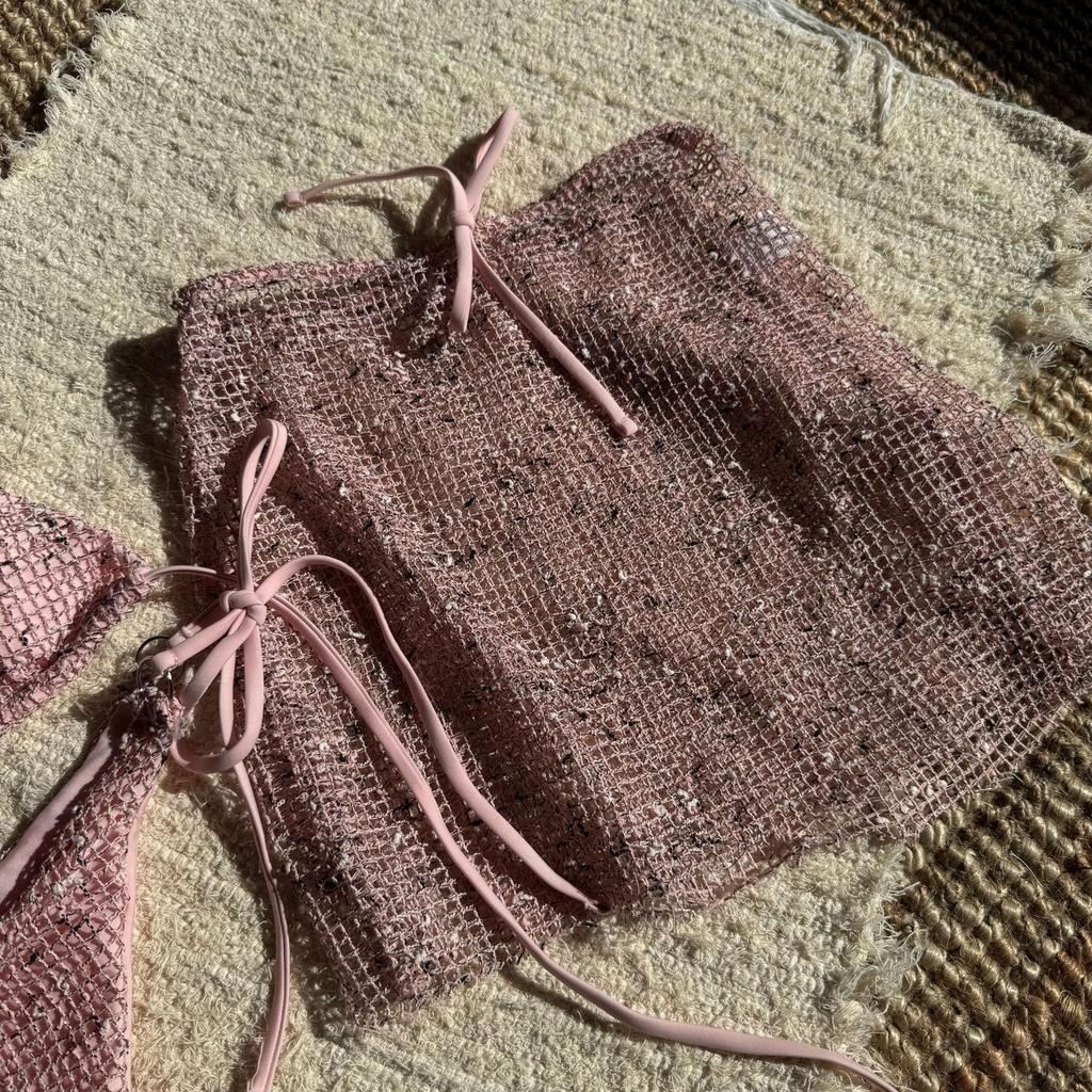 Women's 3 Piece New Glitter Mesh Bikini Set Sexy Halter Tie Triangle Swimsuit Sheer Mesh Mini Skirt Cover Up Summer Beach Swimwear