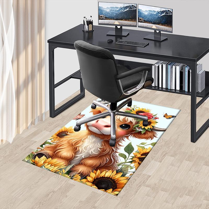 Highland Bull Theme Chair Mat: Office Carpet Oversized Rug for Home Decor, Sofa Mat, Desk Pad, Gift Idea for Any Room