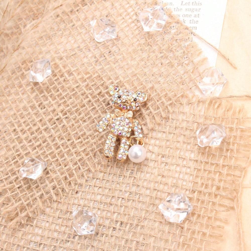 

Vintage Teddy Bear Brooch Set, Gold Silver-Toned Rhinestone Pearl Pin, Fashion Accessory for Outfits Bags Styling золотой