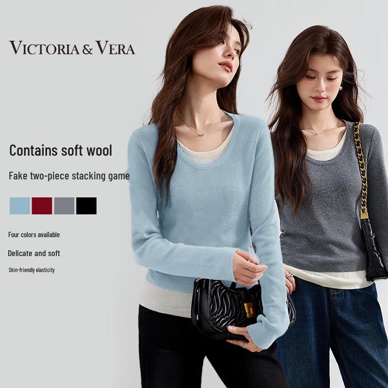 VICTORIA&VERA Women's Wool-Blend Faux Two-Piece Knit Top V9016S05