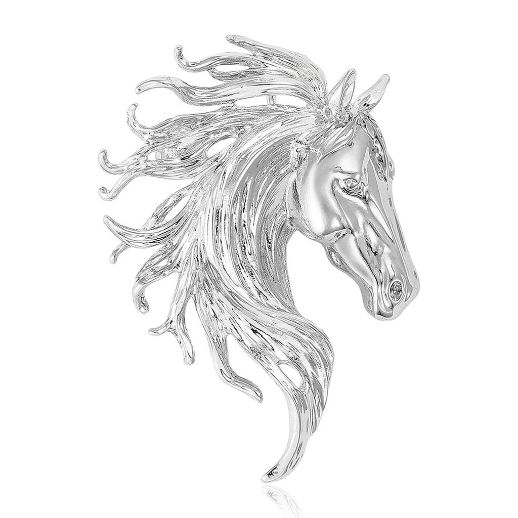 Luxury Glossy Horse Head Brooches for Women Zodiac Animal Pins Casual Party Accessories New Year Gifts Friends