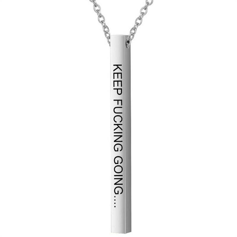 Stainless Steel Vertical Strip Inspiration Charm Pendant Lettering Letter Necklace Titanium Steel Jewelry