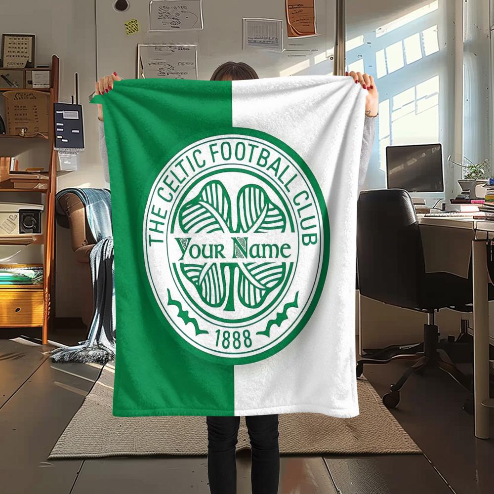 1PC Celtic Fc Crest Custom Name Patterned Flannel Blanket Suitable For All Seasons For Home Decor Warmth And Comfort Gifts Holiday Present