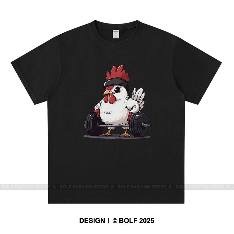 Fitness Kuře Potisk Pánské Tričko 100% Bavlna Nadměrná Grafická Trička pro Muže Ženy Street Wear Topy Trička