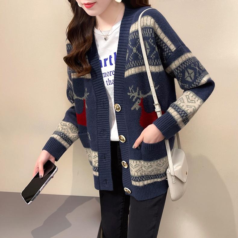 Women Fashion Sweater Jackets Deer Christmas Long Knit Coat Oversized Knit Sweater and Cardigans