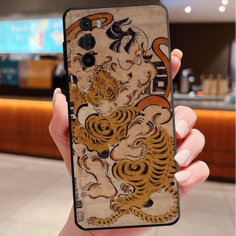 Case For Motorola Edge 50 40 Pro 60 50 40 30 Ultra Neo Fusion G85 G72 G53 G54 G84 G13 G32 Ukiyo-e Art Panther Leopard Tiger