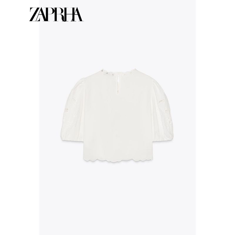 Zaprha 2025 New Arrival French Smock Top Women's Embroider Lace Romantic Round Neck Shirt 6895060