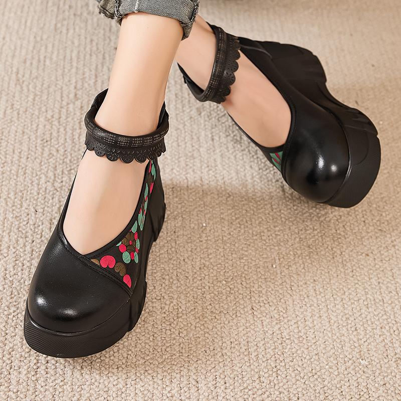 Fashion GKTINOO Retro Round Toe Thick Soled Shoes For Spring Summer 2025 New Genuine Leather Pumps Women's Flat Platform Shoes