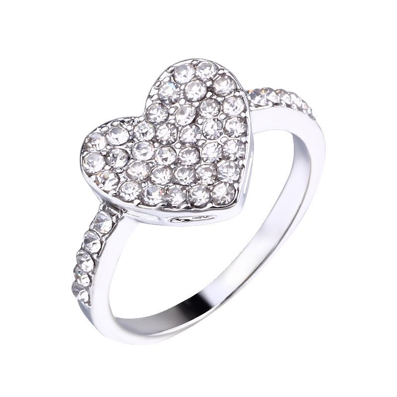 Heart-Shaped Full Diamond Ring - Stylish European & American Fashion Jewelry for Women
