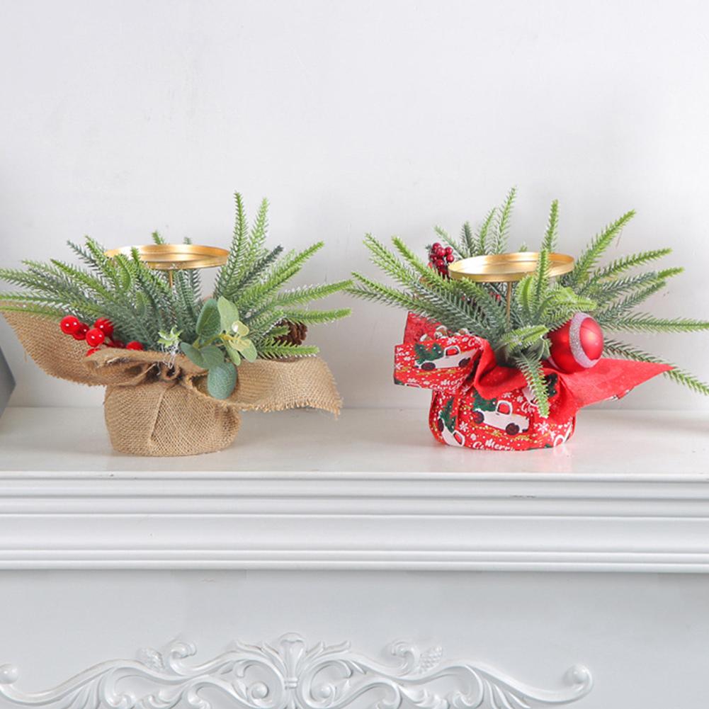 Christmas Berry Pinecone Candle Holder Featival Theme Rustic Candle Holder Multifunctional for Holiday Table Decoration