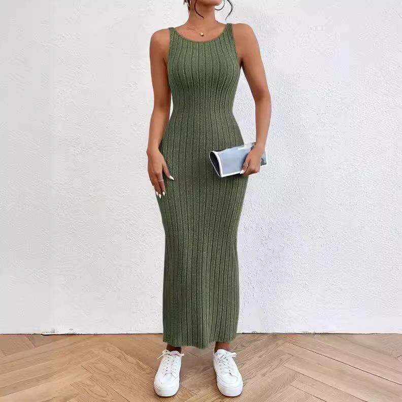 GMXIA Spring Summer Sleeveless Halter Long Dress Sexy Wrap Hip Waist Knit Dress