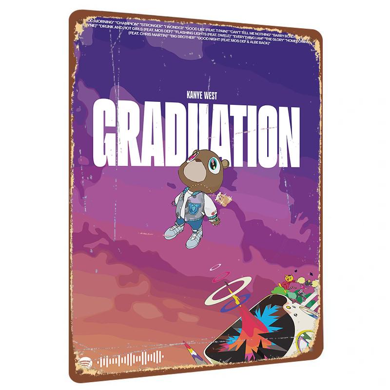 

Kanye West Graduation Album Cover Metal Wall Art Decor Hip Hop Music Poster for Room Decoration 20x30cm（7.8x11.8inch）