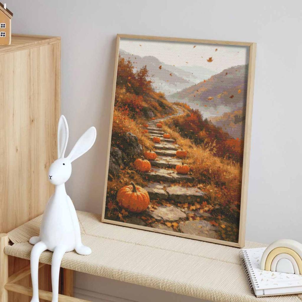 Halloween Diamond Painting Kit Handmade Diy Pumpkin Road Autumn Nature Landscape Painting Home Decoration Painting