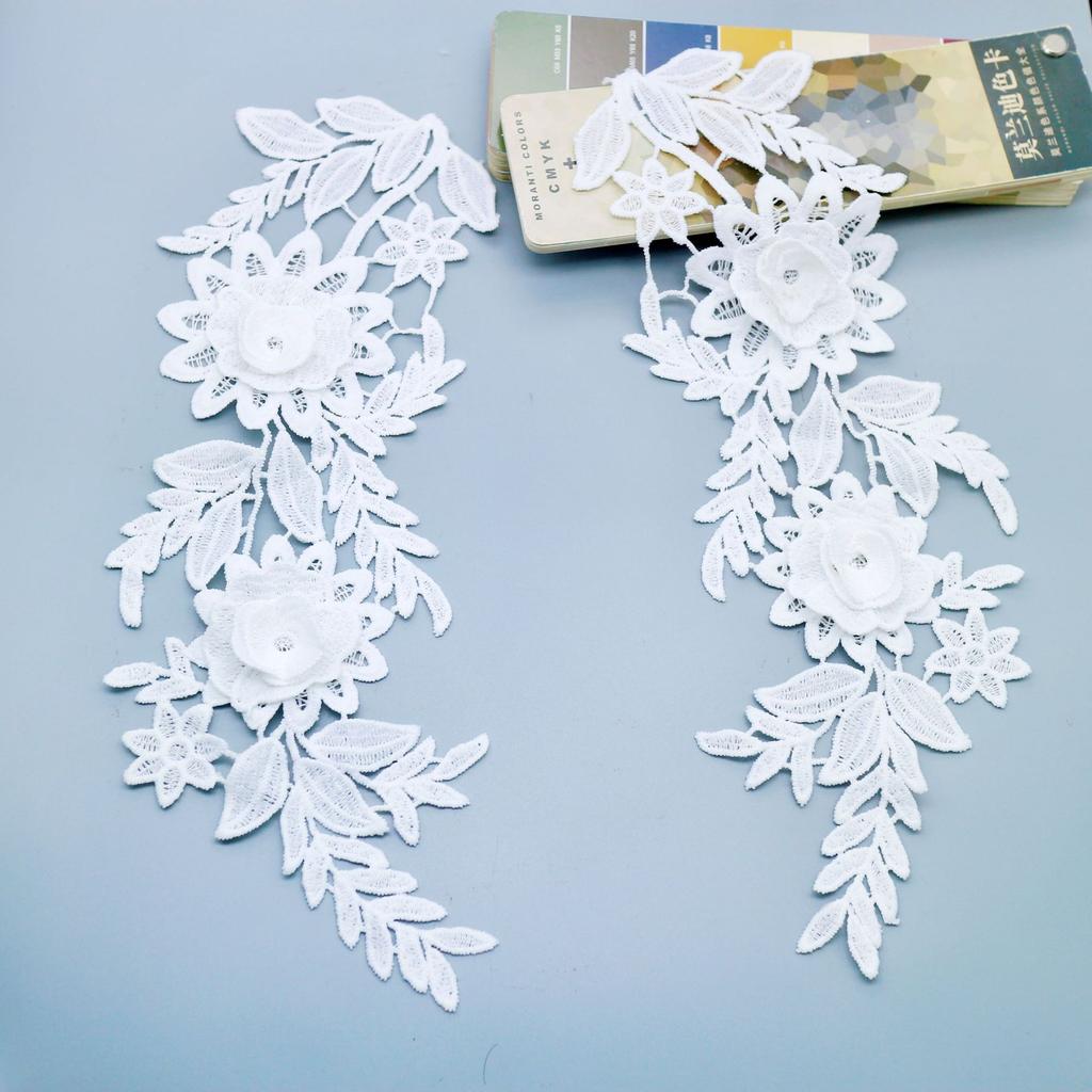 Milk Silk Three-Dimensional Pair Of Lace Embroidery, Embroidery Symmetrical Flower Pieces, Water-Soluble Lace Hollow Lace Accessories