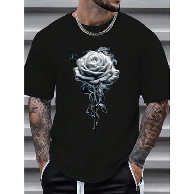 Manfinity Dauomo Men's Rose Printed Round Neck T-Shirt