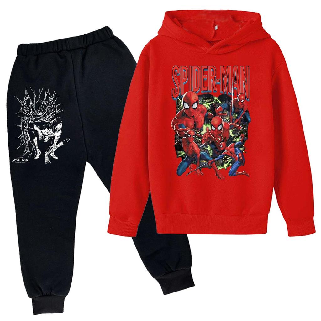 Kids Printed Hoodie and Sweatpants Set Long Sleeve Loose Fit Pullover Outfit for Boys and Girls