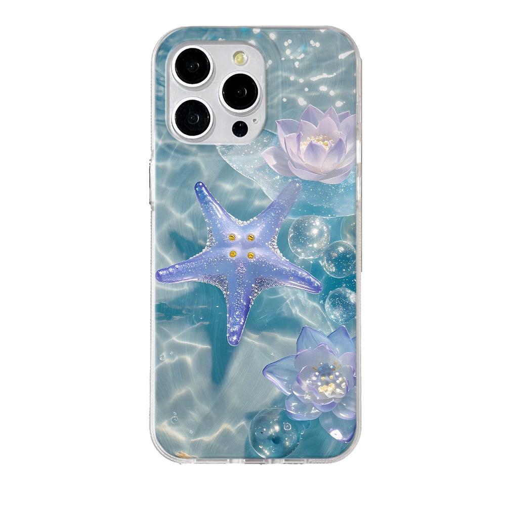 Crystal Starfish Lotus Phone Case For iPhone 16E 16 15 14 Pro Max Plus 11 12 13 X XR XS Max 7 8 Plus SE2 Shockproof Cover