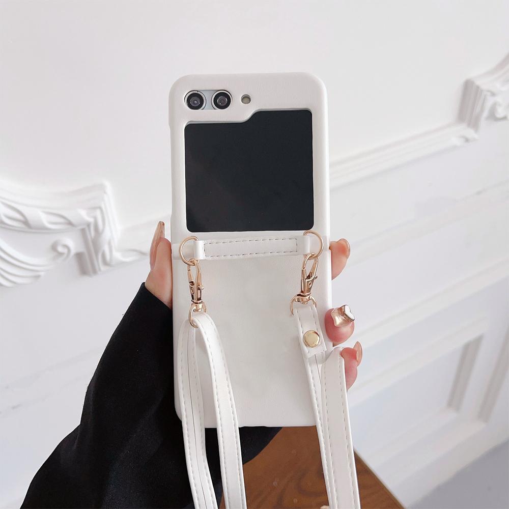 Crossbody Lanyard Shockproof  Phone Case for Samsung Galaxy Z Flip 5 4 3 Flip5 Flip4 Flip3 5G Leather Soft Fall Prevention Cover
