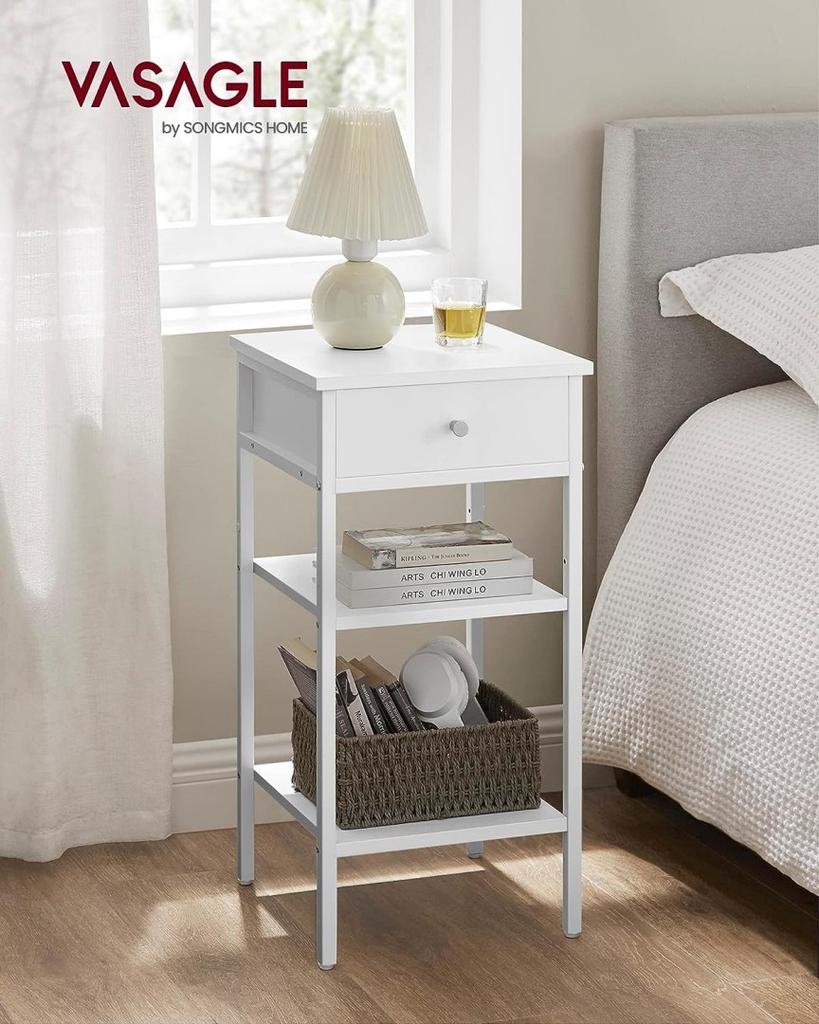 Bedside Table, End Table, High Bedside Table with Drawer and 2 Shelves for Storage, Space Saving, Industrial Table