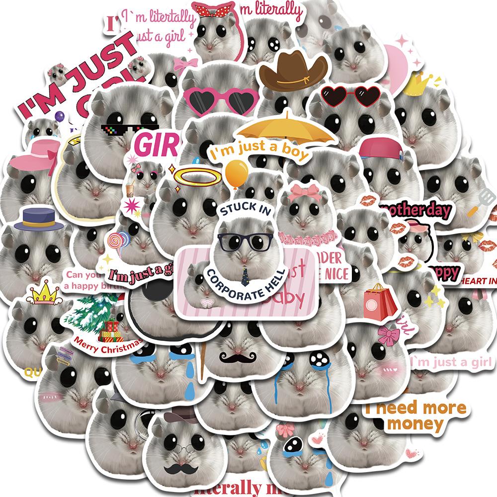 50PCS Kawaii Hamster meme Stickers Nostalgia Fashion DIY Luggage Waterproof PVC Cartoon Scrapbook Cute animal Print Sticker