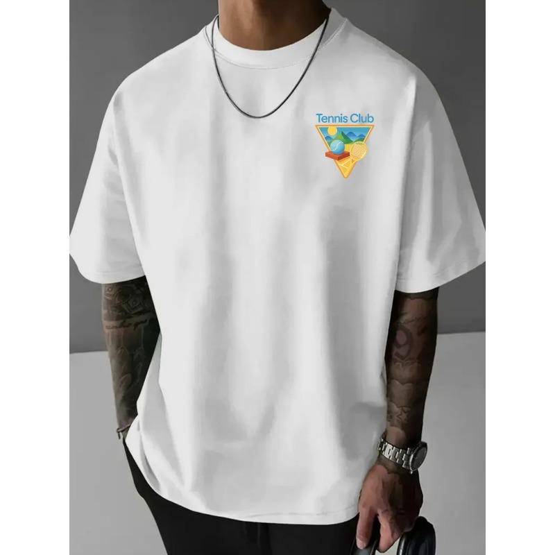 European Size Tennis Club Double-Sided Print Pattern Men's Fashion Trend T-Shirt, Suitable for Home Daily Casual Wear and Outdoor Fitness Sports