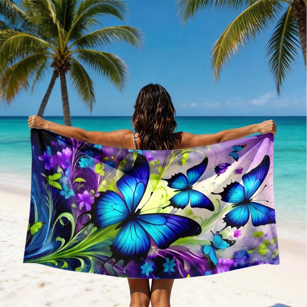 Dreamy Butterfly Microfiber Beach Towel 1 Piece Set 2D Flat Printed Sandproof Waterproof Holiday Sea Sunbed Lounger Towel