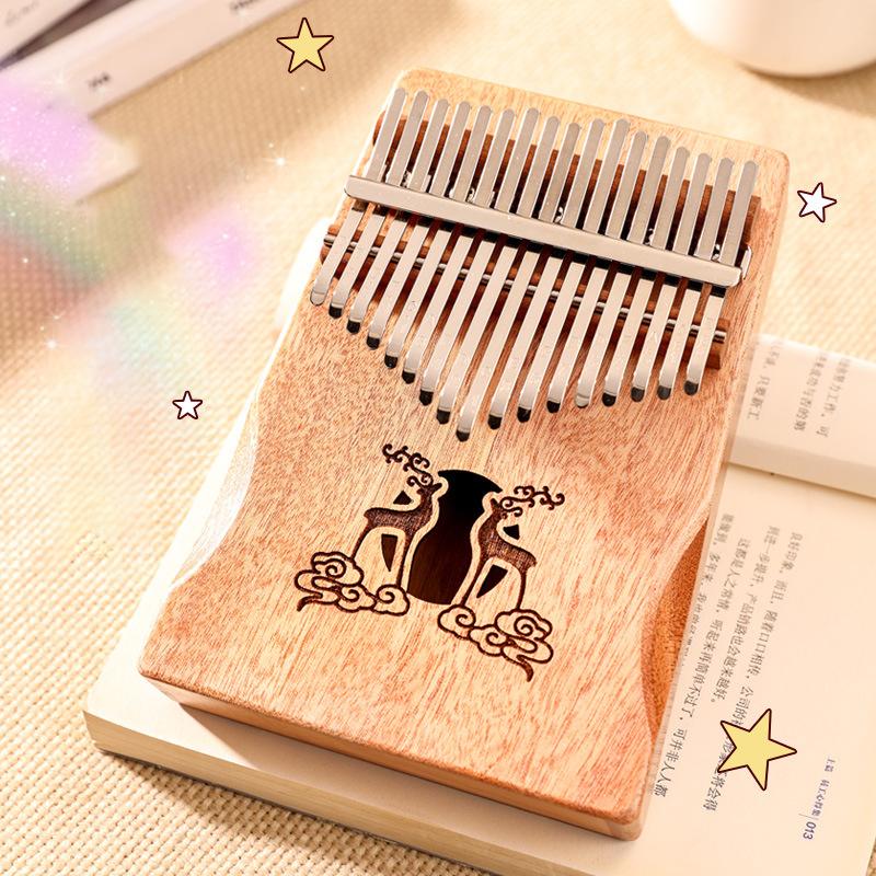 

17 Key Kalimba Thumb Piano Wooden Deer Design with Chinese Cloud Pattern, Tuning Hammer Included, 21 Note Option