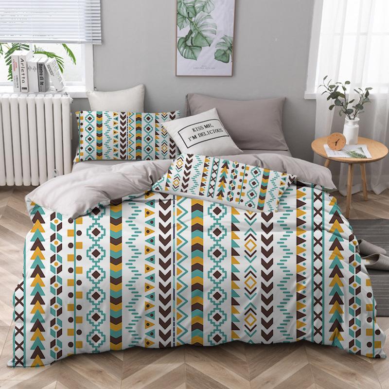 Geometric Bedding Set Bohemian Style Microfiber Abstract Pattern Print Duvet Cover With Pillowcases Teens Adults Bedroom Decor