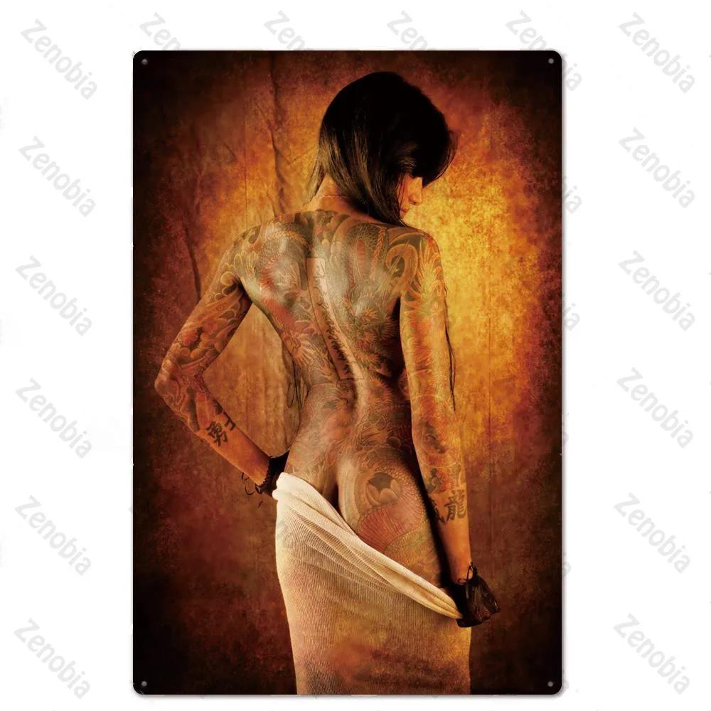 Affiche Métal Tatouage Plaque Métal Décor Boutique de Tatouage Plaque Décorative en Fer Décoration Murale Plaque en Étain Shabby Chic