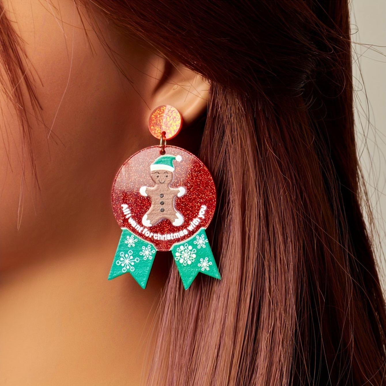 Christmas snowman gingerbread acrylic earrings childlike Santa Claus Christmas tree earrings cartoon ears