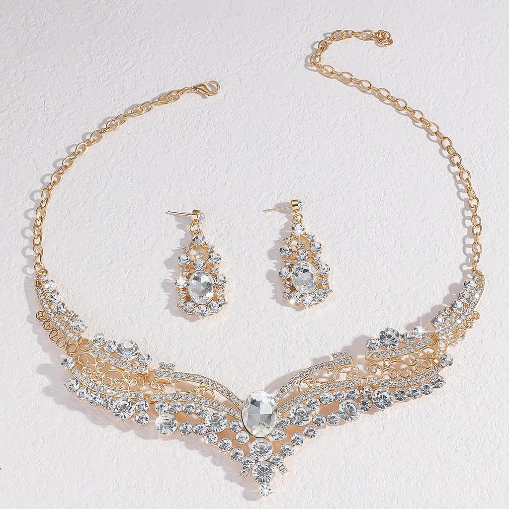 Bridal Jewelry Two-Piece Set Alloy Diamond Necklace Evening Dress Earrings Set Yiwu Jewelry