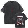 Anime Chainsaw Man Retro Gewaschenes T-Shirt Lustiges Cartoon Denji Pochita Grafik-T-Shirt Herren Damen Mode Vintage Lässige T-Shirts